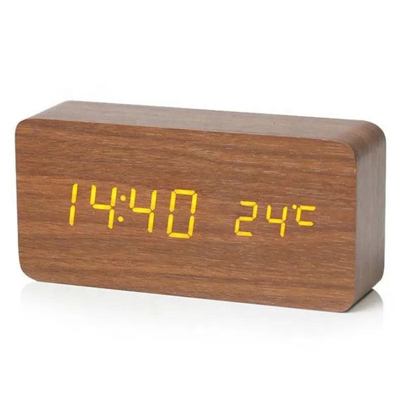 Horloge Numérique LED en Bois – Design Naturel avec Heure Température & Alarme Horloges Electro Paris Brun