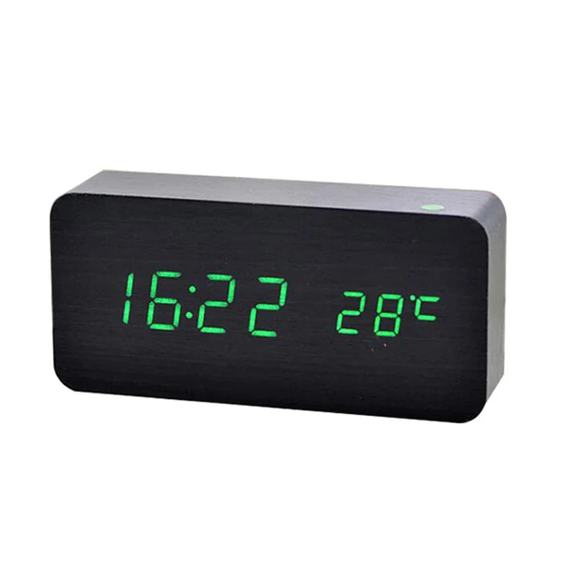 Horloge Numérique LED en Bois – Design Naturel avec Heure Température & Alarme Horloges Electro Paris Noir Vert-LED