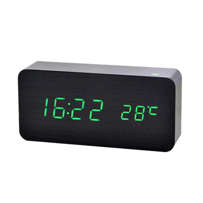Horloge Numérique LED en Bois – Design Naturel avec Heure Température & Alarme Horloges Electro Paris Noir Vert-LED