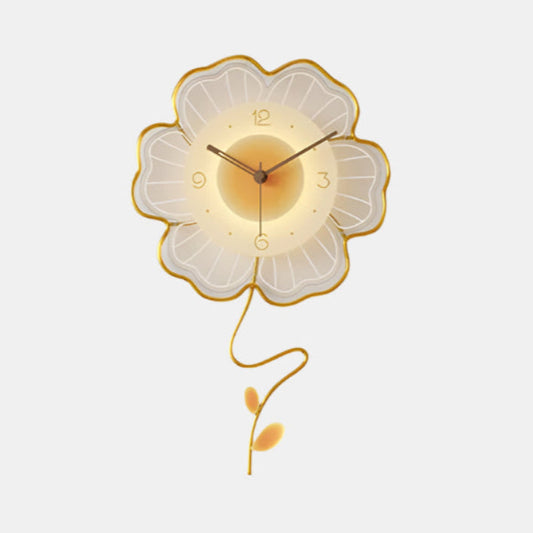 Horloge murale moderne à fleurs avec mouvement silencieux Horloge Electro Paris Cadran jaune38 cm x 60 cm