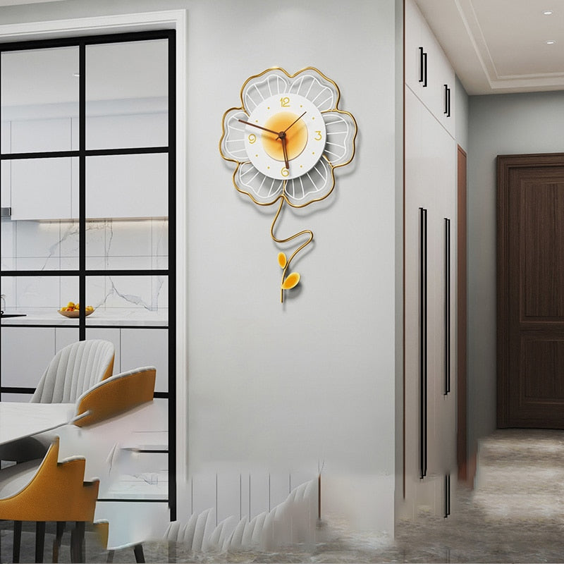 Horloge murale moderne à fleurs avec mouvement silencieux Horloge Electro Paris Cadran blanc 38 cm x 60 cm