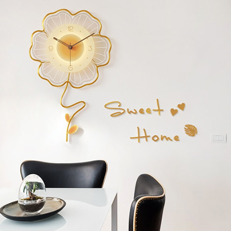 Horloge murale moderne à fleurs avec mouvement silencieux Horloge Electro Paris Cadran jaune 46 cm x 72 cm