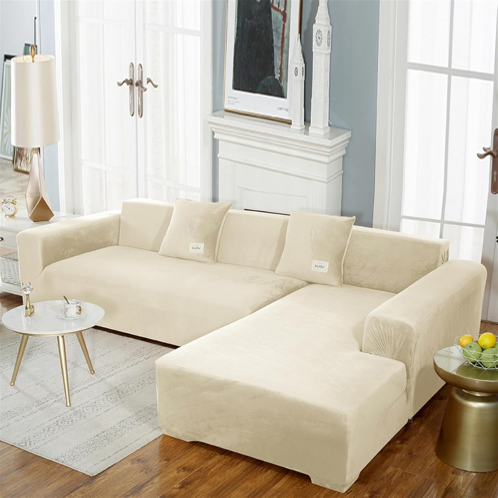 Housse de Canapé Extensible en Velours – Protège-Canapé Doux en Peluche pour Salon Housses de meubles Electro Paris Ivoire 1 PLACE ASSISE (90-140 cm)