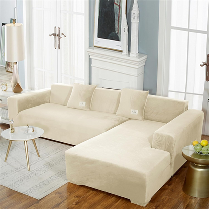 Housse de Canapé Extensible en Velours – Protège-Canapé Doux en Peluche pour Salon Housses de meubles Electro Paris Ivoire 1 PLACE ASSISE (90-140 cm)