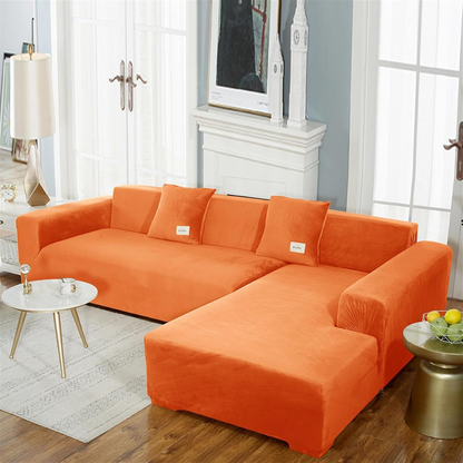 Housse de Canapé Extensible en Velours – Protège-Canapé Doux en Peluche pour Salon Housses de meubles Electro Paris Orange 1 PLACE ASSISE (90-140 cm)