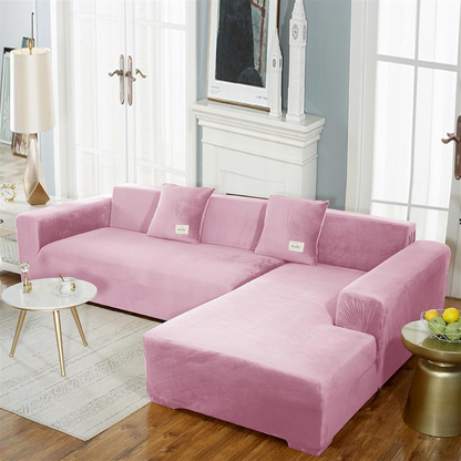Housse de Canapé Extensible en Velours – Protège-Canapé Doux en Peluche pour Salon Housses de meubles Electro Paris Rose 2 PLACES ASSISES (145-185 cm)