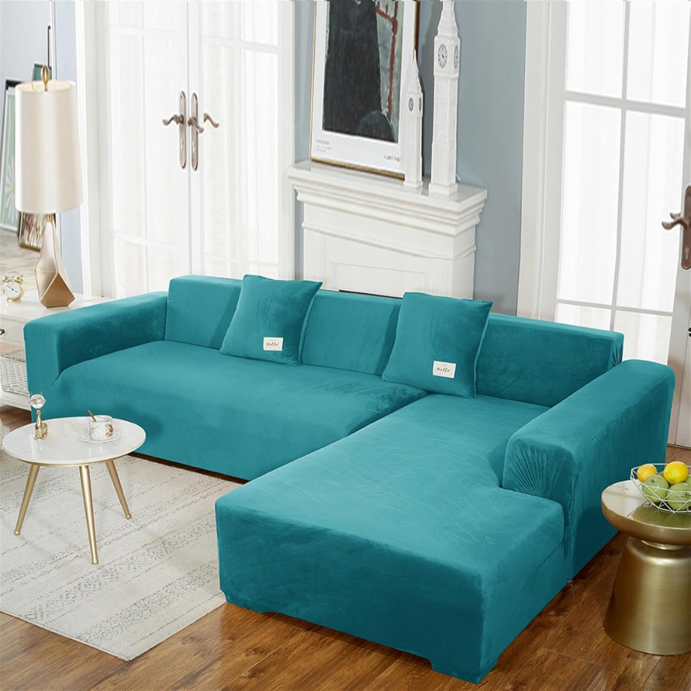 Housse de Canapé Extensible en Velours – Protège-Canapé Doux en Peluche pour Salon Housses de meubles Electro Paris Turquoise 1 PLACE ASSISE (90-140 cm)