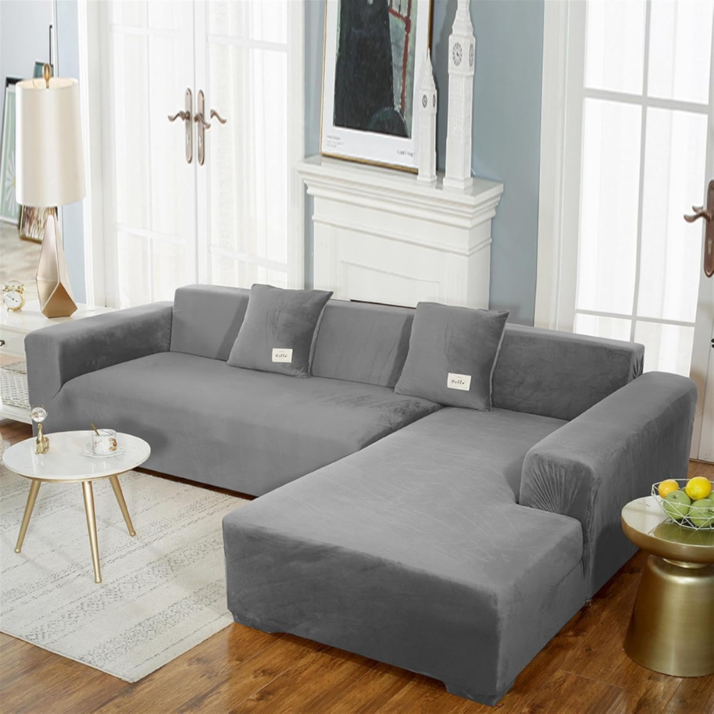 Housse de Canapé Extensible en Velours – Protège-Canapé Doux en Peluche pour Salon Housses de meubles Electro Paris Gris foncé 1 PLACE ASSISE (90-140 cm)