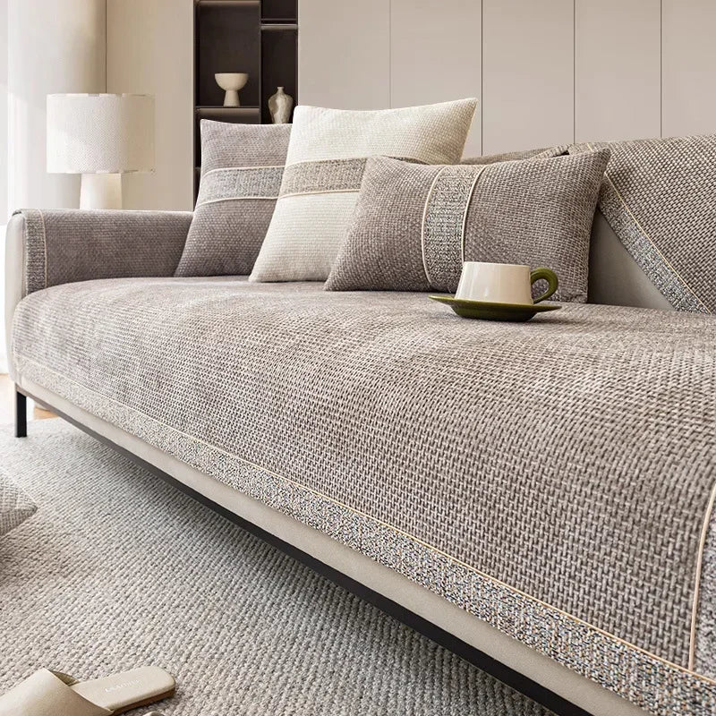 Housse de Canapé Texture Lin pour Salon – Protecteur de Canapé Antidérapant Anti-Rayures Housses de canapé Electro Paris Beige 70 x 70 cm