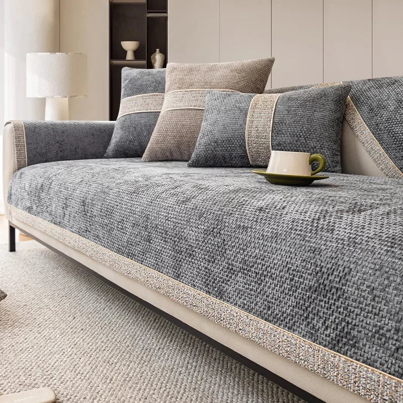 Housse de Canapé Texture Lin pour Salon – Protecteur de Canapé Antidérapant Anti-Rayures Housses de canapé Electro Paris Gris foncé 70 x 70 cm