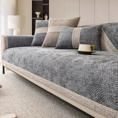 Housse de Canapé Texture Lin pour Salon – Protecteur de Canapé Antidérapant Anti-Rayures Housses de canapé Electro Paris Gris foncé 70 x 70 cm