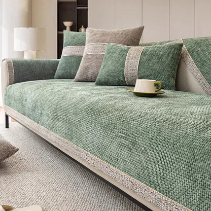 Housse de Canapé Texture Lin pour Salon – Protecteur de Canapé Antidérapant Anti-Rayures Housses de canapé Electro Paris Vert 70 x 70 cm