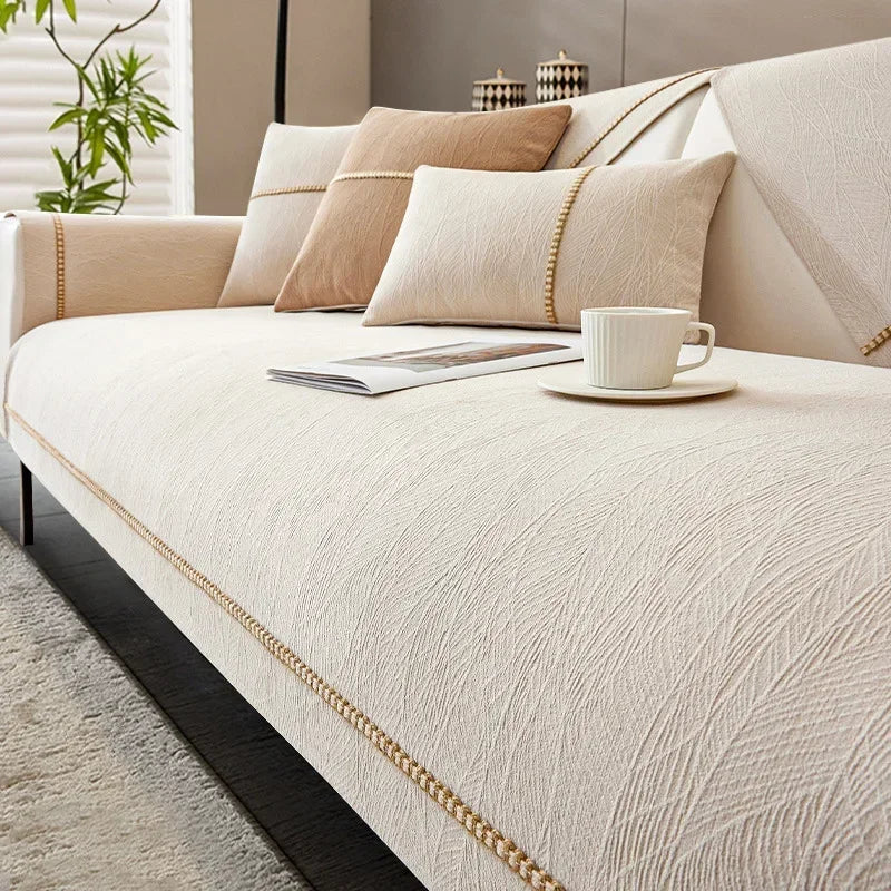 Housse de Canapé Texture Lin pour Salon – Protecteur de Canapé Antidérapant Anti-Rayures Housses de canapé Electro Paris Ivoire 70 x 70 cm