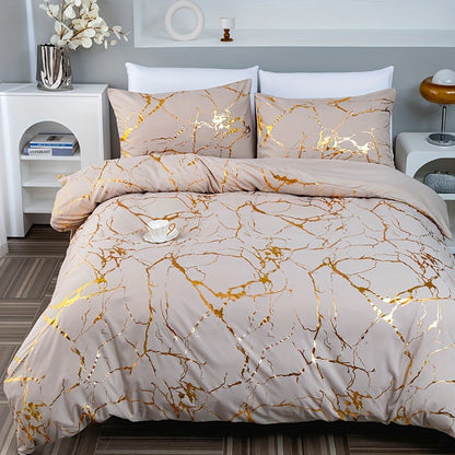 Housse de Couette Imprimé Marbre – Parure de Lit en Microfibre Douce pour Chambre Moderne Literie Electro Paris Beige 1 housse de couette 135x200cm + 1 taie d'oreiller