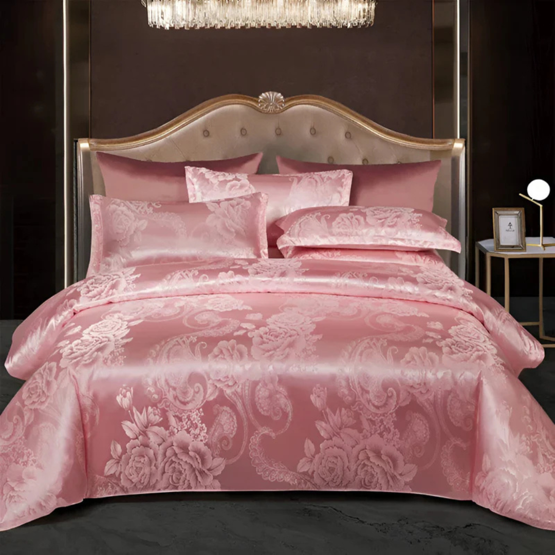 Housse de Couette en Satin avec Imprimé Floral – Parure de Lit Soyeuse pour Chambre Literie Electro Paris Rosé 150 x 200 cm