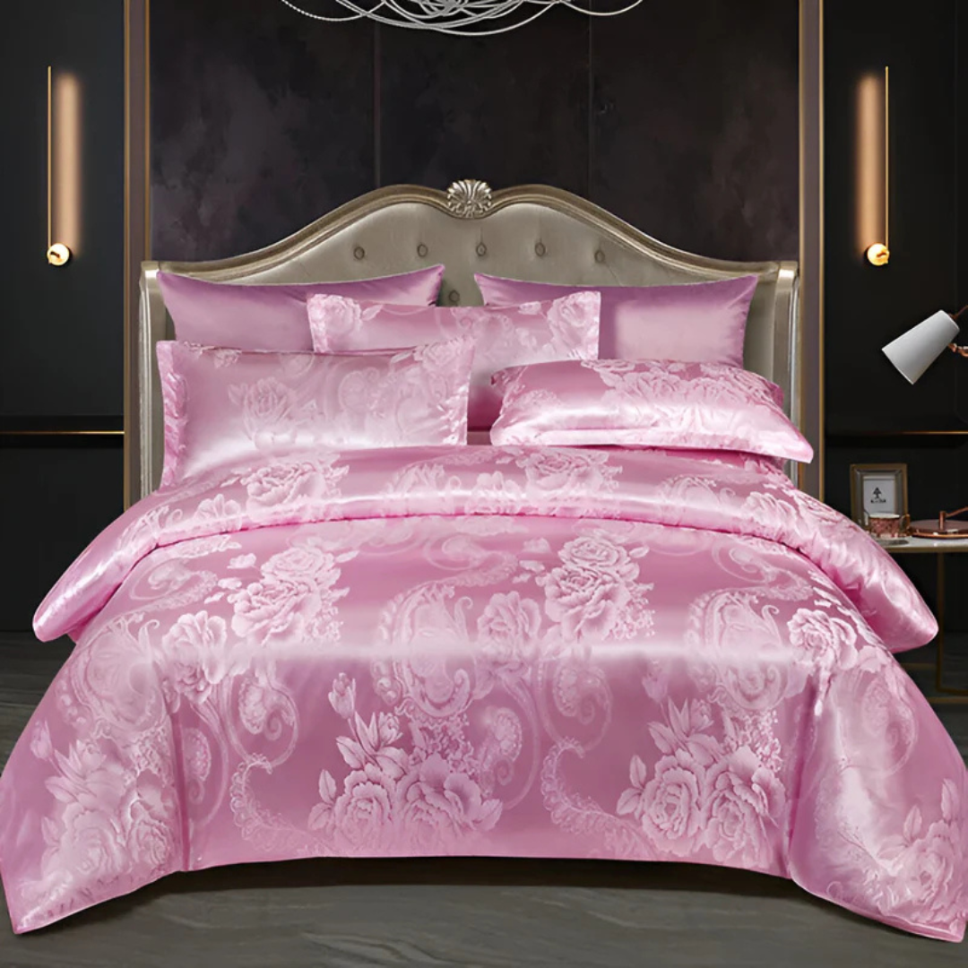 Housse de Couette en Satin avec Imprimé Floral – Parure de Lit Soyeuse pour Chambre Literie Electro Paris Rose 150 x 200 cm