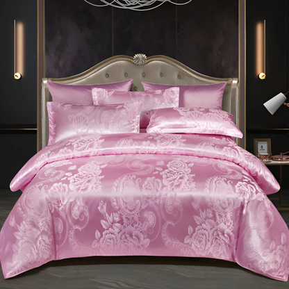 Housse de Couette en Satin avec Imprimé Floral – Parure de Lit Soyeuse pour Chambre Literie Electro Paris Rose 150 x 200 cm