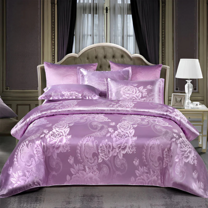 Housse de Couette en Satin avec Imprimé Floral – Parure de Lit Soyeuse pour Chambre Literie Electro Paris Violet 150 x 200 cm