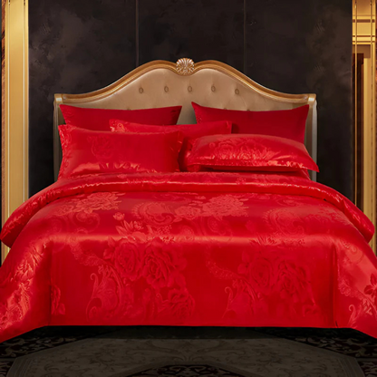 Housse de Couette en Satin avec Imprimé Floral – Parure de Lit Soyeuse pour Chambre Literie Electro Paris Rouge 150 x 200 cm