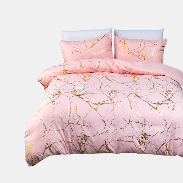 Housse de Couette Imprimé Marbre – Parure de Lit en Microfibre Douce pour Chambre Moderne Literie Electro Paris Rose 1 housse de couette 135x200cm + 1 taie d'oreiller