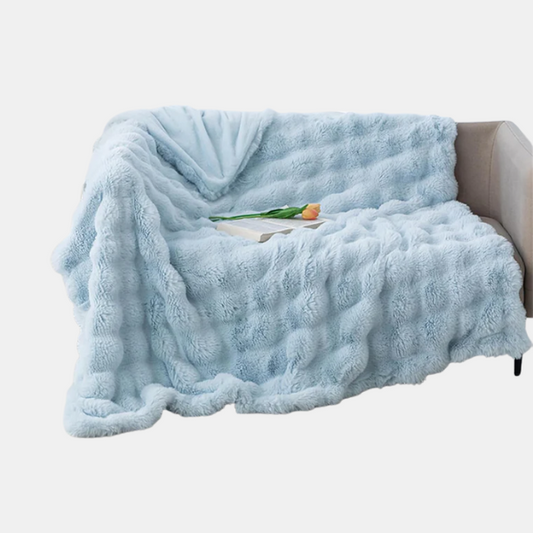 Housse de Couette en Fausse Fourrure – Parure de Lit Moelleuse et Shaggy Linge de lit Electro Paris Bleu Douillet 100x160cm