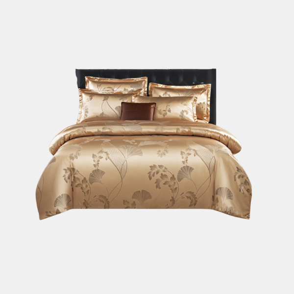 Housse de Couette en Satin avec Imprimé Floral – Parure de Lit Soyeuse pour Chambre Literie Electro Paris Or 150 x 200 cm