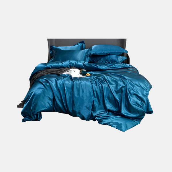 Housse de Couette en Satin de Luxe – Parure de Lit Soyeuse et Respirante Literie Electro Paris Bleu ciel 150 x 200 cm