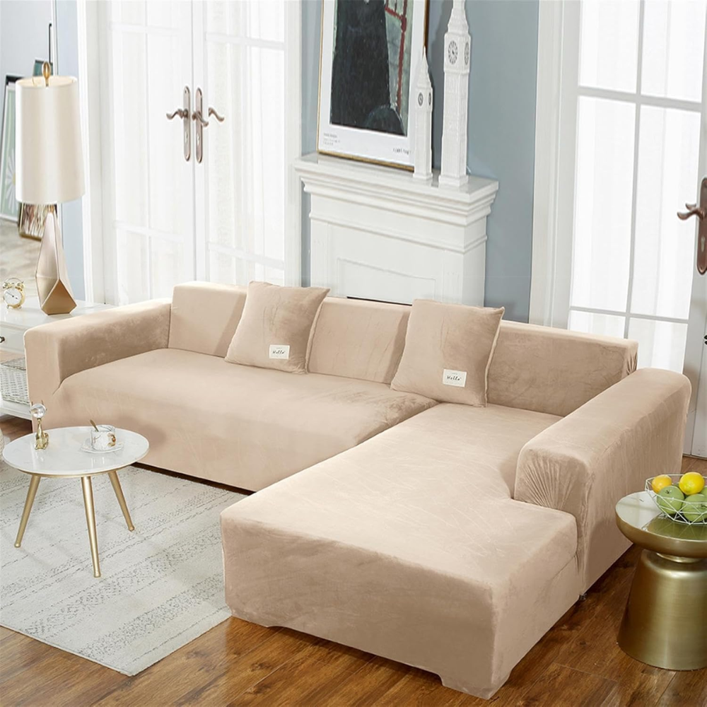 Housse de Canapé d'Angle en Velours Extensible – Housse Moelleuse pour Meubles de Salon Housses de canapé Electro Paris