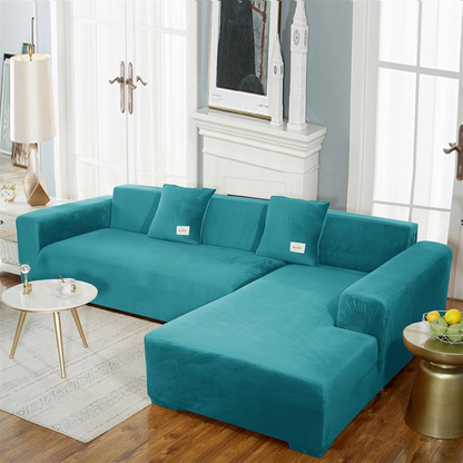 Housse de Canapé d'Angle en Velours Extensible – Housse Moelleuse pour Meubles de Salon Housses de canapé Electro Paris Turquoise 1 PLACE (90-140 cm)