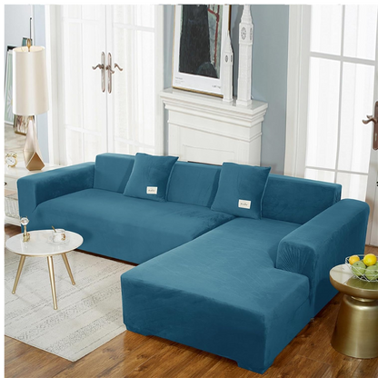 Housse de Canapé d'Angle en Velours Extensible – Housse Moelleuse pour Meubles de Salon Housses de canapé Electro Paris Bleu pacifique 1 PLACE (90-140 cm)