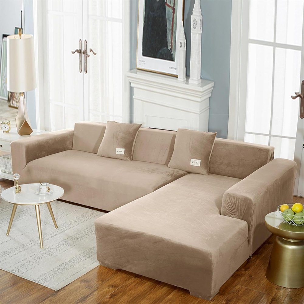 Housse de Canapé d'Angle en Velours Extensible – Housse Moelleuse pour Meubles de Salon Housses de canapé Electro Paris
