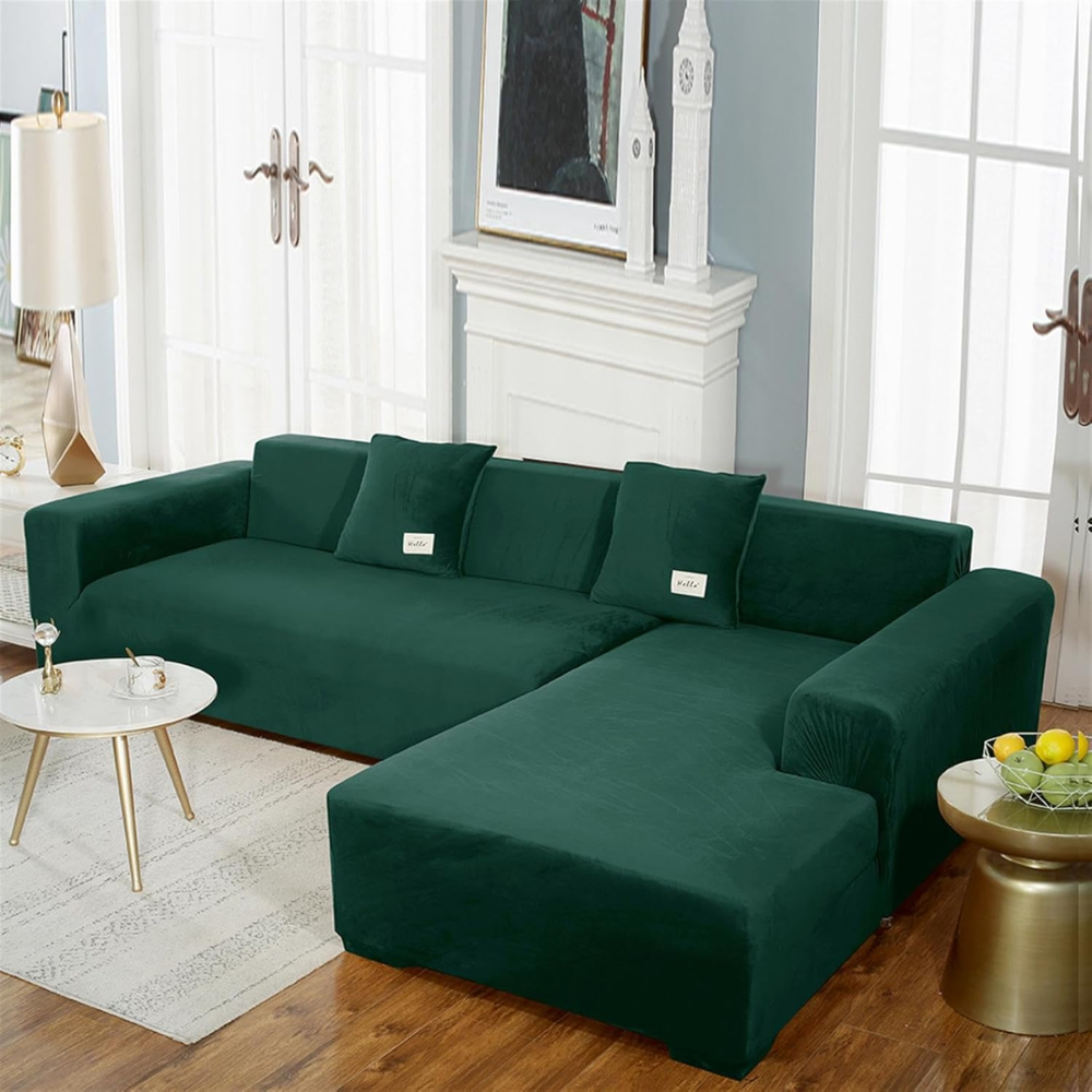Housse de Canapé d'Angle en Velours Extensible – Housse Moelleuse pour Meubles de Salon Housses de canapé Electro Paris Vert 1 PLACE (90-140 cm)