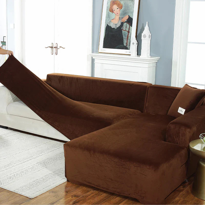 Housse de Canapé d'Angle en Velours Extensible – Housse Moelleuse pour Meubles de Salon Housses de canapé Electro Paris