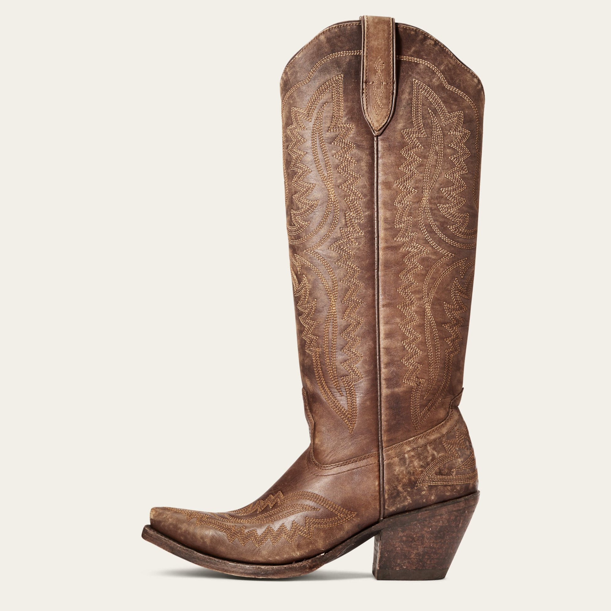 Bottes Western Style Cowgirl En Cuir Pleine Fleur Avec Fermeture Zippée Intérieure Et Talon Confortable Women Boots Electro Paris Marron clair 35