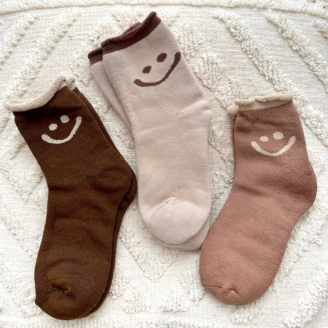 Chaussettes Confortables Pour Femme Et Homme Avec Motif Happy Face Coloré Et Lot Multi-Paires Socks Electro Paris Ensemble contrasté Taupe-Café-Marron Taille unique