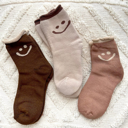 Chaussettes Confortables Pour Femme Et Homme Avec Motif Happy Face Coloré Et Lot Multi-Paires Socks Electro Paris Ensemble contrasté Taupe-Café-Marron Taille unique