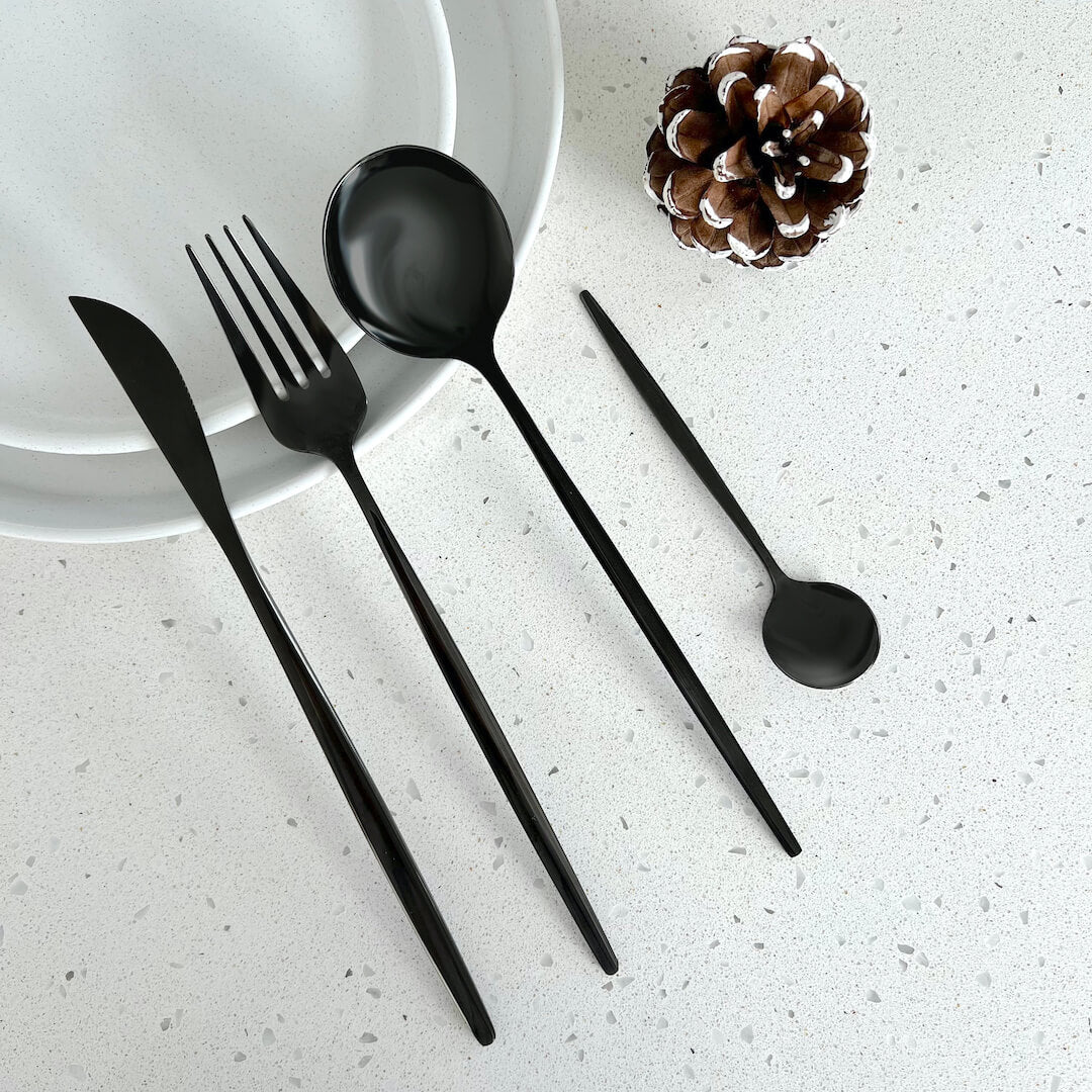 Service De Couverts Modernes Noirs 24 Pièces Pour Table Élégante Et Contemporaine Flatware Electro Paris