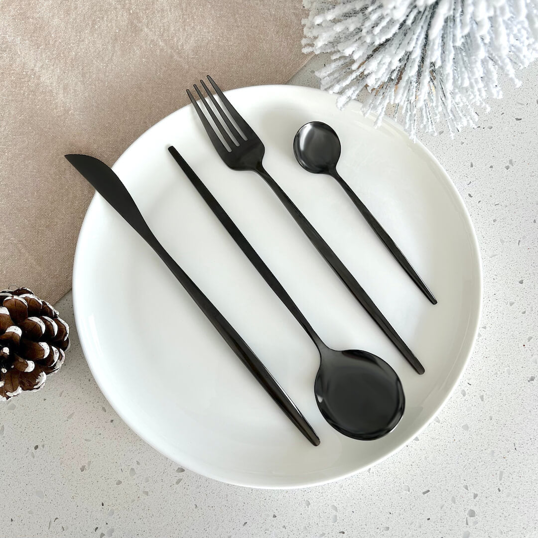 Service De Couverts Modernes Noirs 24 Pièces Pour Table Élégante Et Contemporaine Flatware Electro Paris