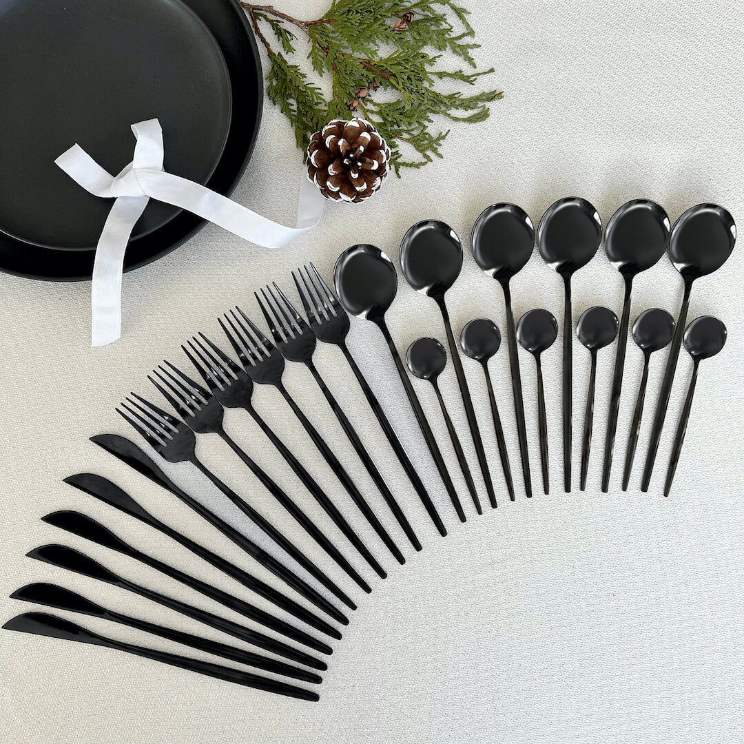 Service De Couverts Modernes Noirs 24 Pièces Pour Table Élégante Et Contemporaine Flatware Electro Paris