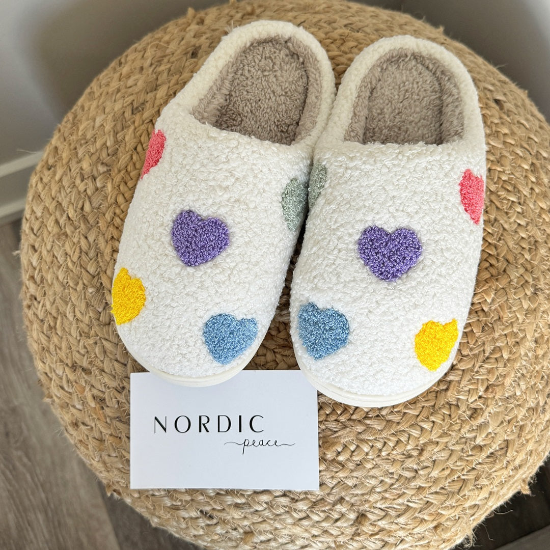 Chaussons Confortables Avec Motif Cœur Multicolore Pour Détente À La Maison Slippers Electro Paris