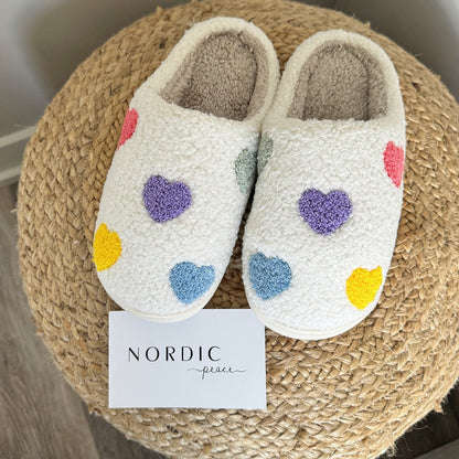 Chaussons Confortables Avec Motif Cœur Multicolore Pour Détente À La Maison Slippers Electro Paris