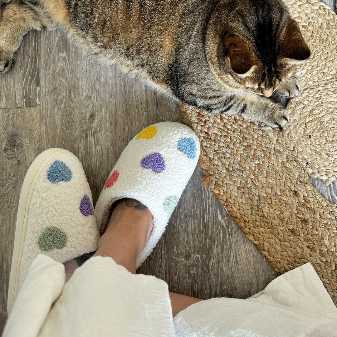 Chaussons Confortables Avec Motif Cœur Multicolore Pour Détente À La Maison Slippers Electro Paris