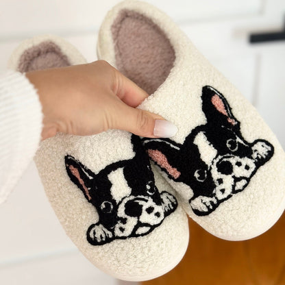 Chaussons Douillets Pour Femme Et Homme Avec Motif Boston Terrier Et Semelle Antidérapante Slippers Electro Paris