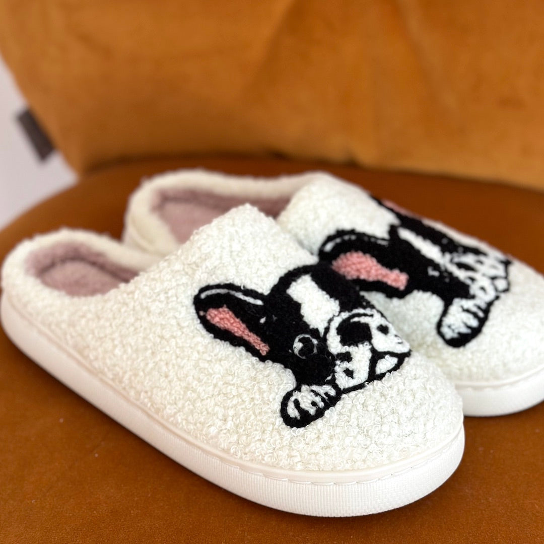 Chaussons Douillets Pour Femme Et Homme Avec Motif Boston Terrier Et Semelle Antidérapante Slippers Electro Paris