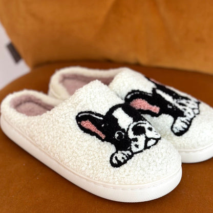 Chaussons Douillets Pour Femme Et Homme Avec Motif Boston Terrier Et Semelle Antidérapante Slippers Electro Paris
