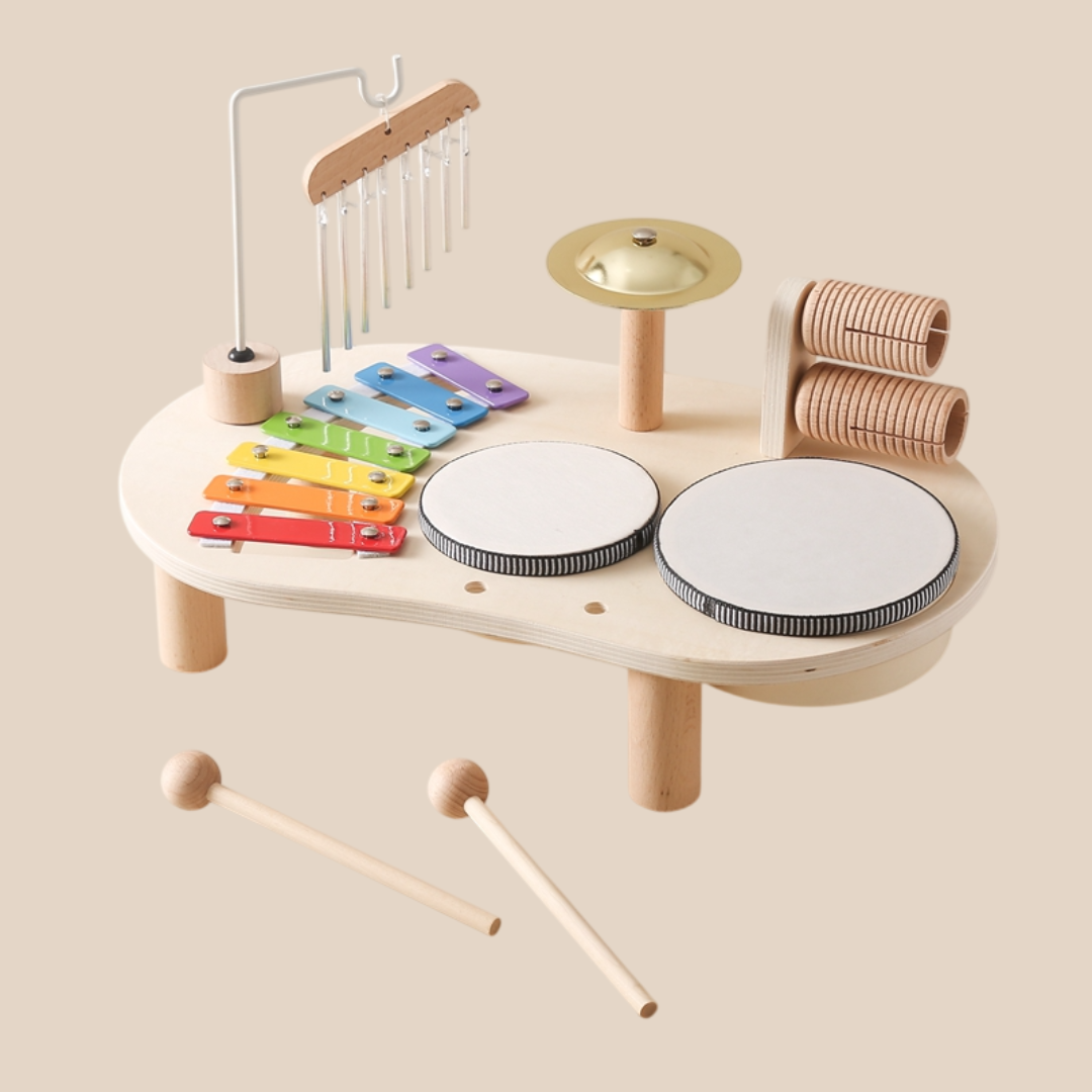Table Musicale en Bois pour Tout-Petits – Instrument de Musique avec Xylophone et Tambour Instruments de musique pour enfants Electro Paris