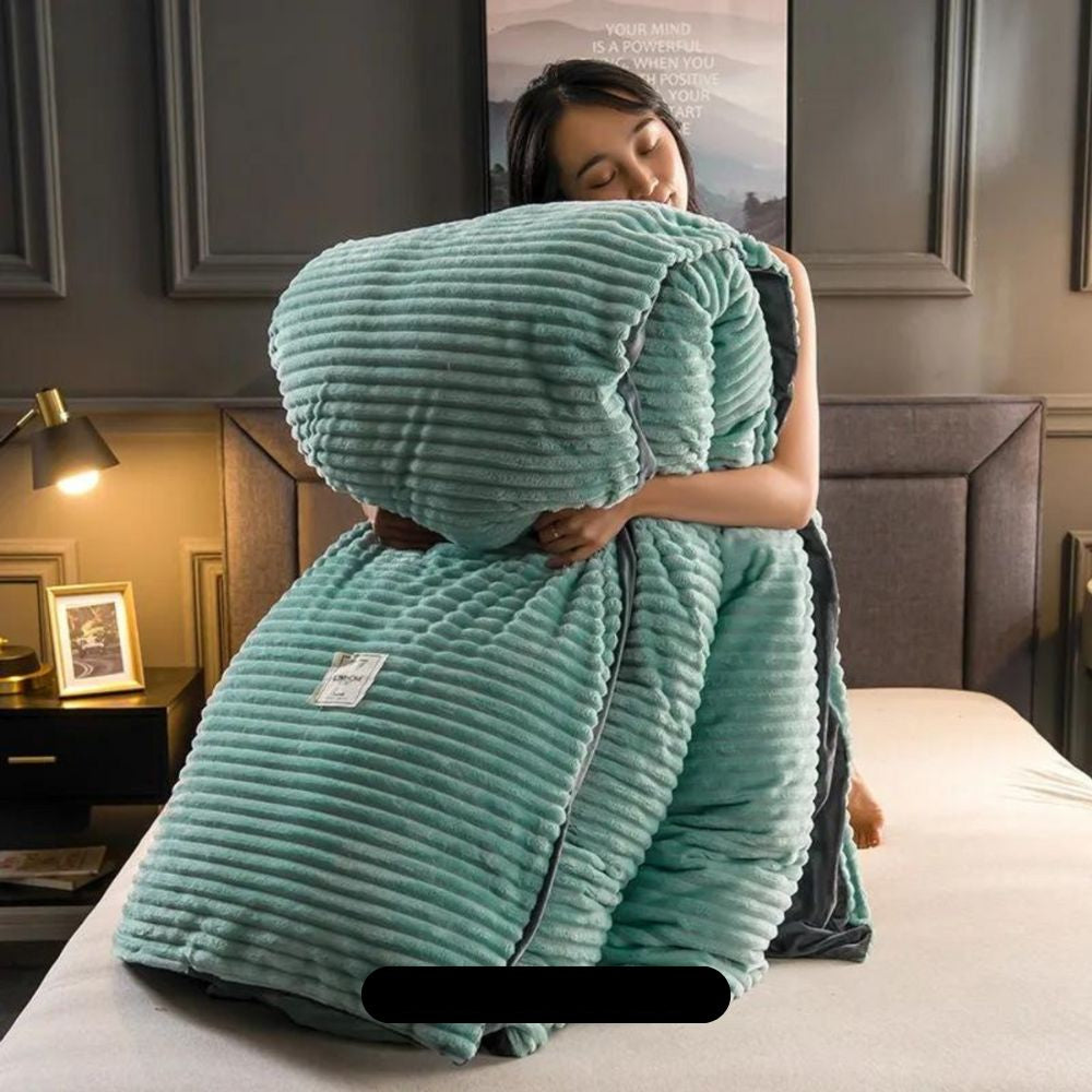 Parure de Lit Plush Ultra-Douce avec Housse de Couette – Confort et Chaleur Bedsheet Electro Paris Vert 150x200cm inkl. 2 Taies d'oreille