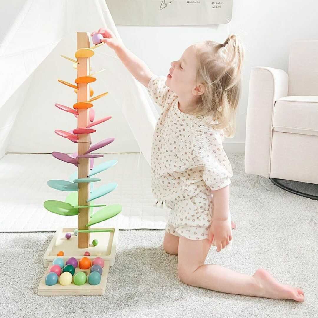 Arbre à Billes en Bois avec Feuilles Arc-en-ciel – Jouet Sonore Montessori pour Tout-Petits Jouets éducatifs Electro Paris