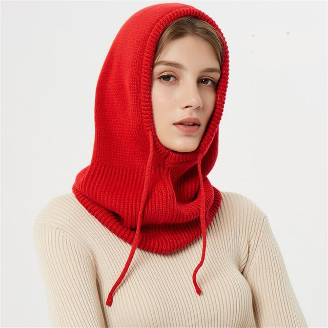 Bonnet D’Hiver En Cachemire Tricoté Pour Femme Avec Capuche Ajustable Hoodies Electro Paris Rouge