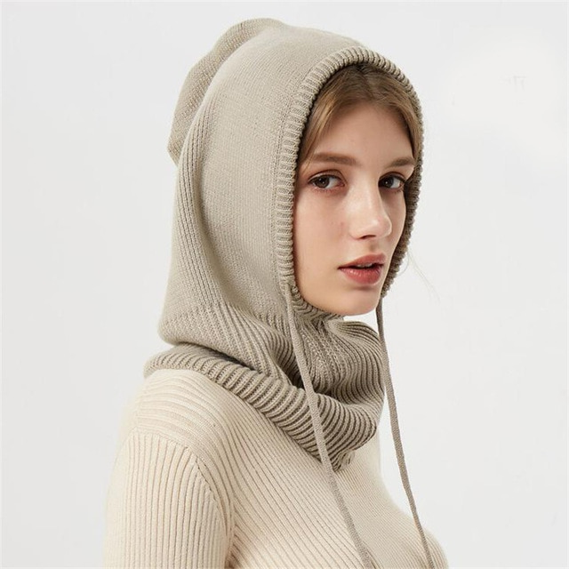Bonnet D’Hiver En Cachemire Tricoté Pour Femme Avec Capuche Ajustable Hoodies Electro Paris Beige